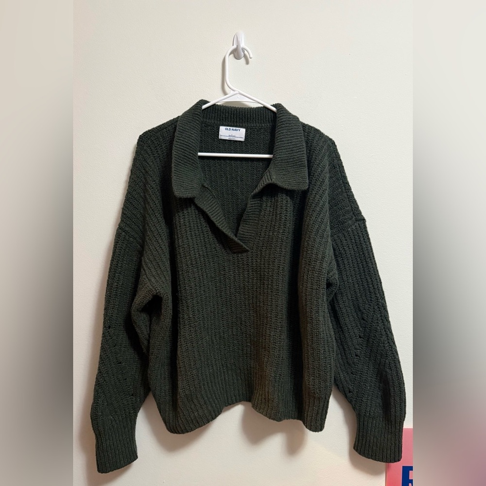 Old Navy - Women's Slouchy Dark Green V-Neck Sweater - Size Large‎